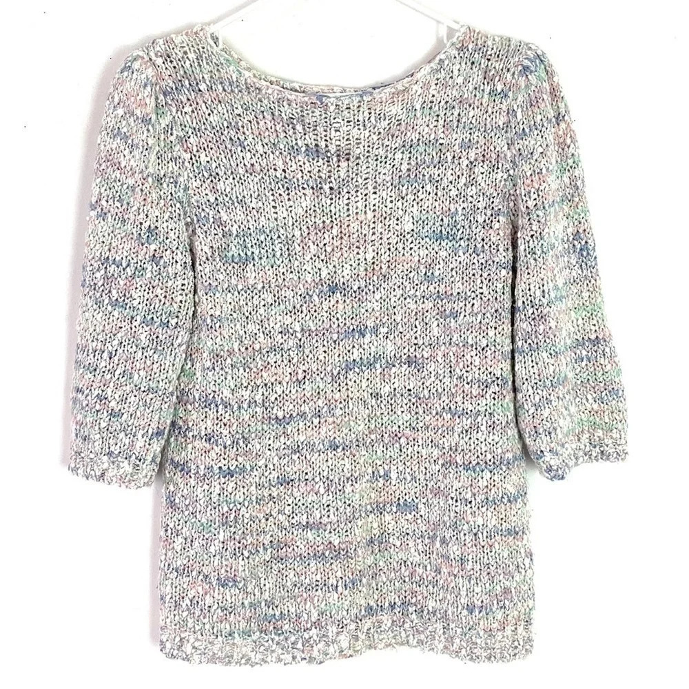 Vintage 90s Sweater Womens Large Half Sleeve Boucle Pastel Pullover Granny Core